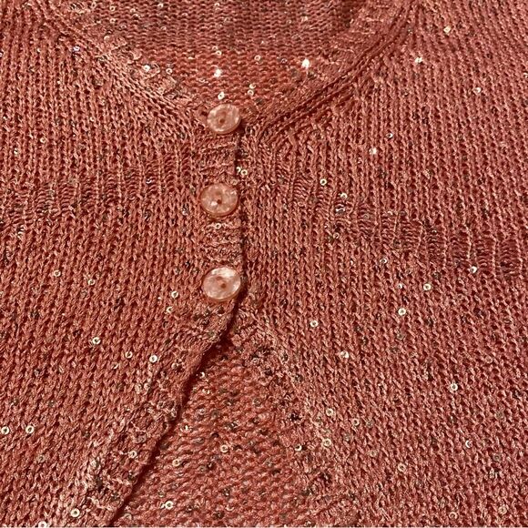 Avalin Pink Barbie Sequin Sparkly Button Up Rib Knit Cardigan Women's Size Small - Picture 10 of 14